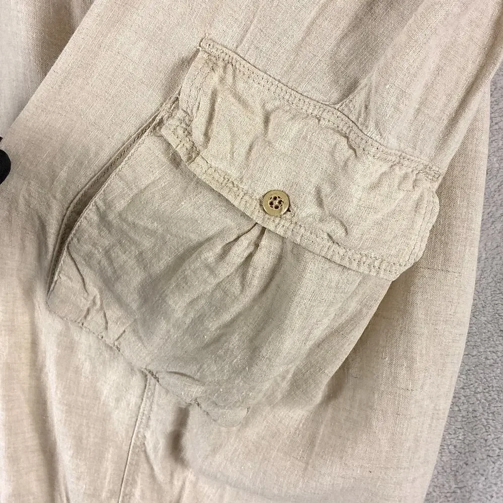 Tommy Bahama Pants Mens XXL Beige Linen Cargo Drawstring Preppy Beach Summer